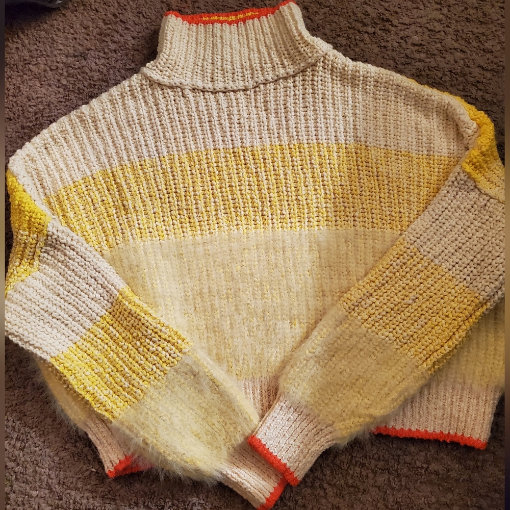 Free People Yellow Orange Cropped Sweater XS